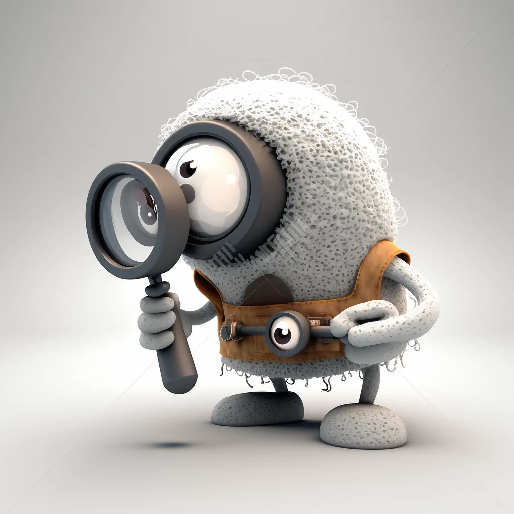 funny cartoon character with a magnifier, white background