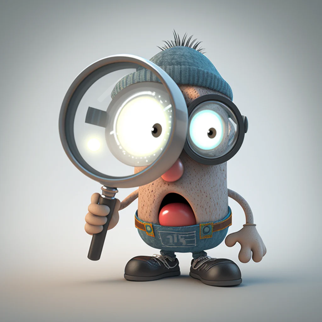 funny cartoon character with a magnifier, white background