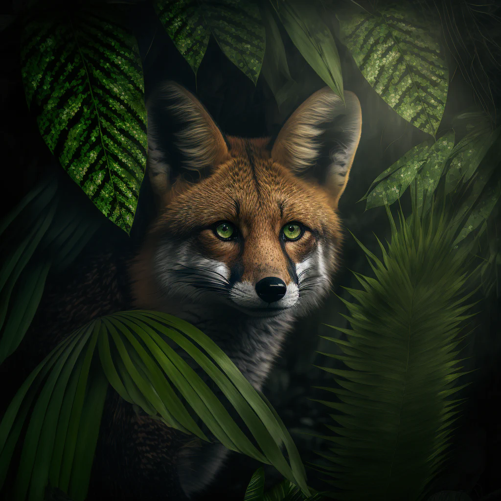 a smart fox in the rainforest