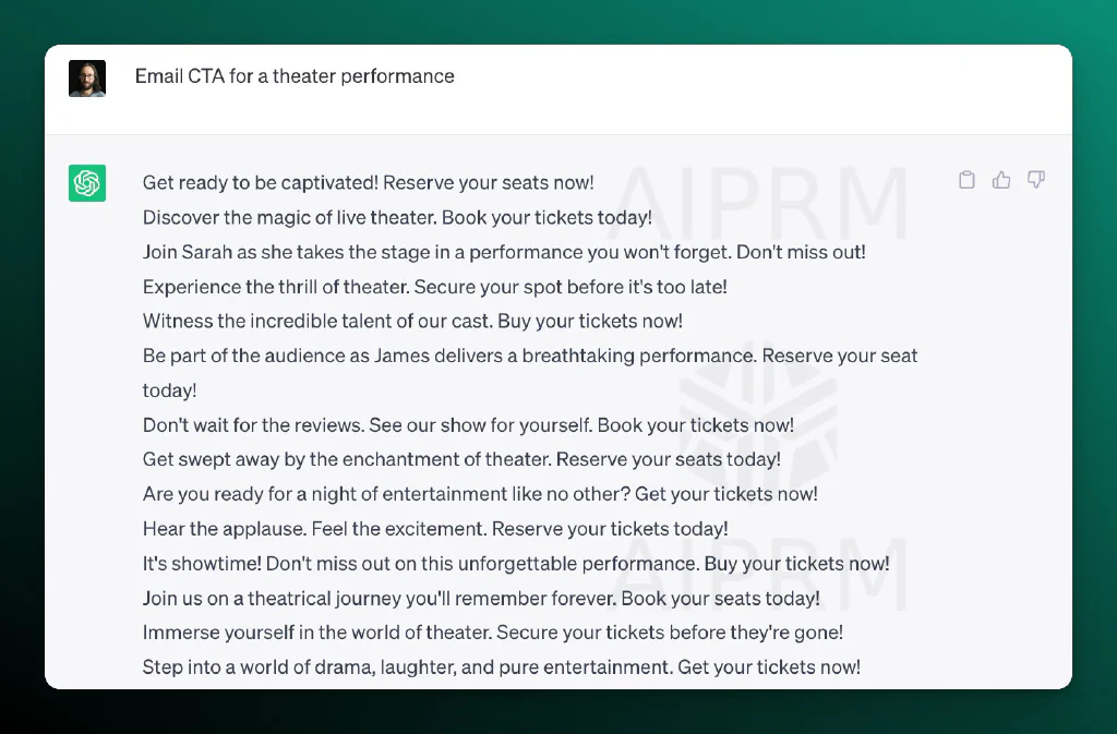 Screenshot AIPRM Prompt CTA Output Email