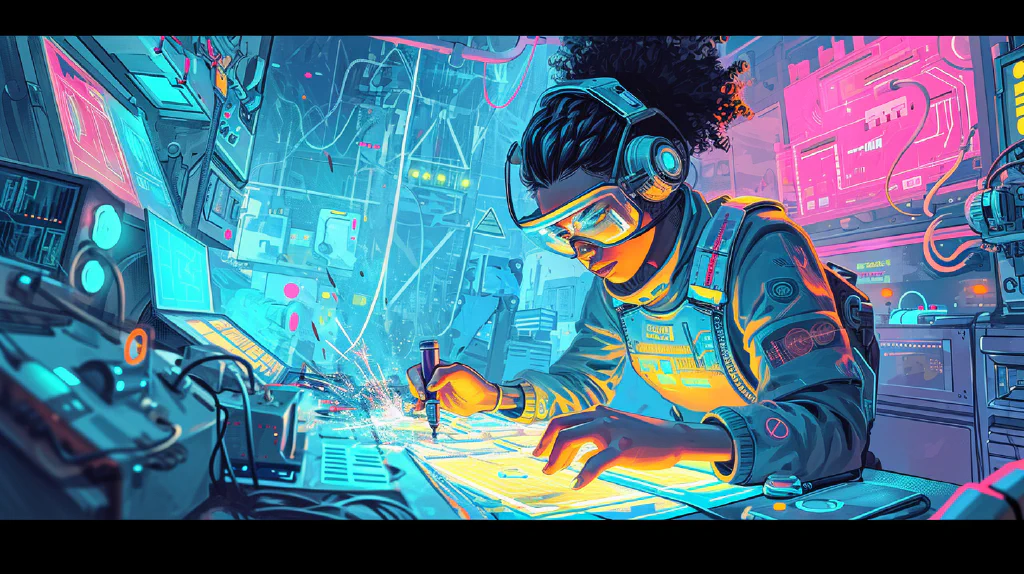 Illustration of a smart AI Prompt Engineer at Work
