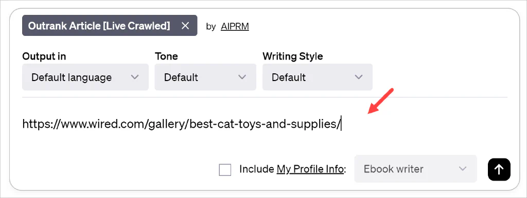 AIPRM Aufforderungstext input field enter URL
