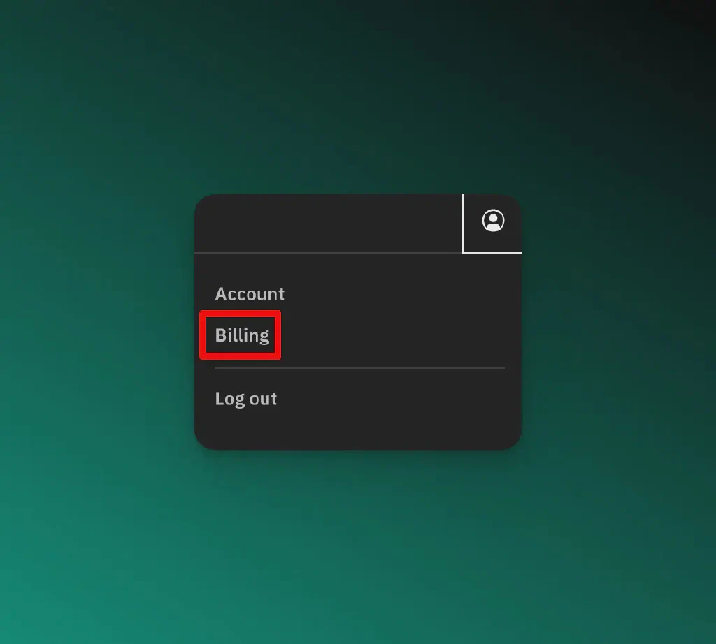 Screenshot des AIPRM-Verwaltungsmenüs mit der hervorgehobenen Option &ldquo;Abrechnung&rdquo;.