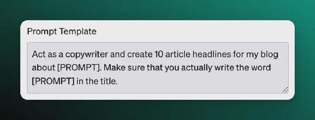 Screenshot einer AIPRM-Prompt-Vorlage, bei der die Variable zweimal verwendet wird