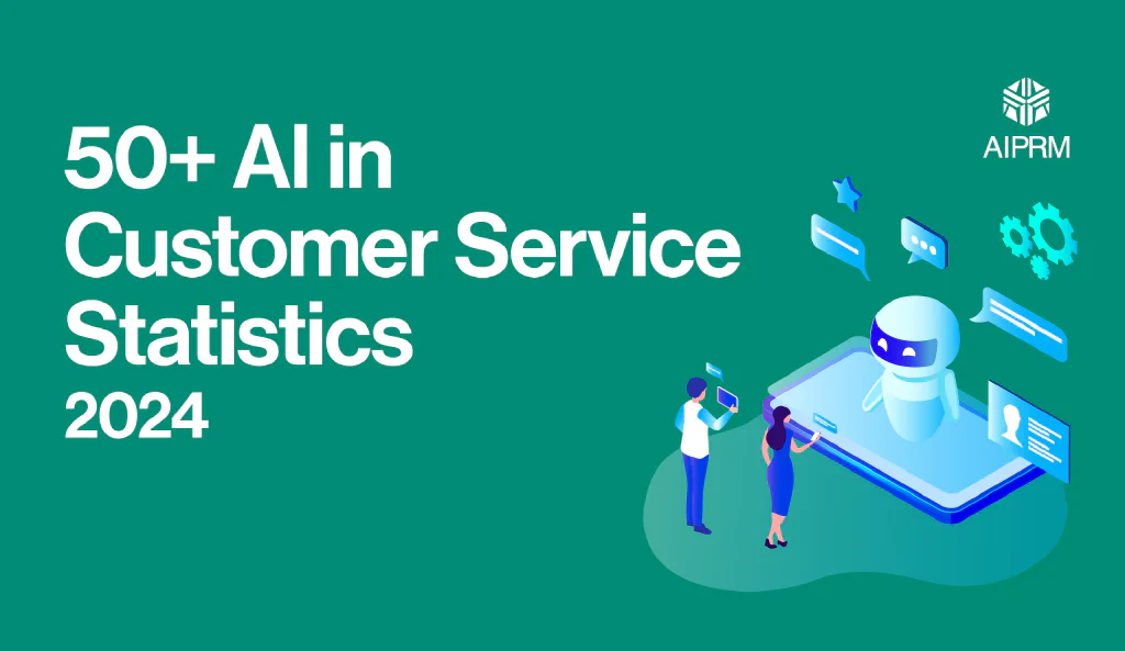 Feature image with the title ‘50+ AI in Customer Service Statistics 2024.’