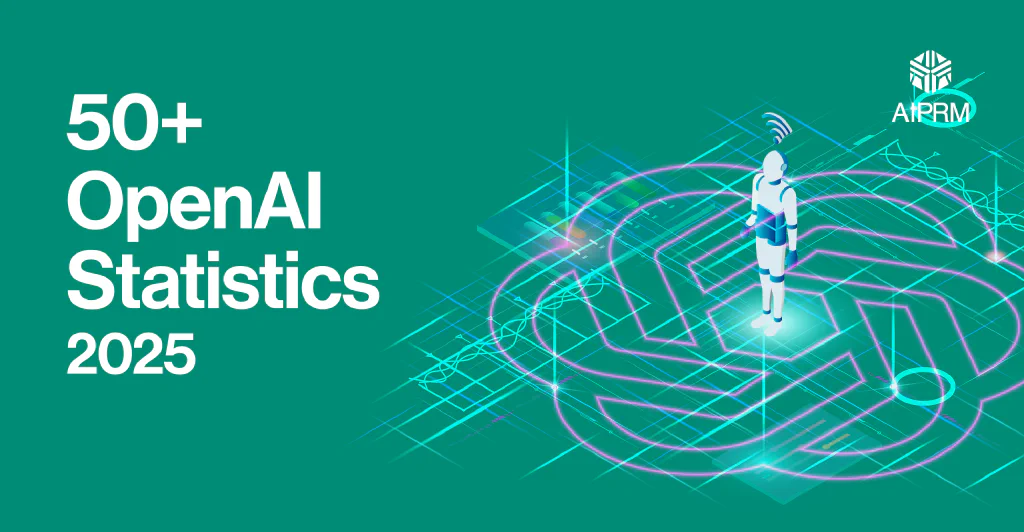 Feature image with text ‘50+ OpenAI Statistics 2025’.