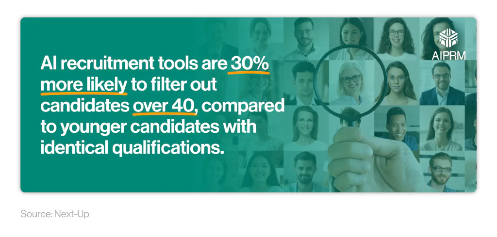 Mini infographic talking about AI bias in filtering out employment candidates over 40.