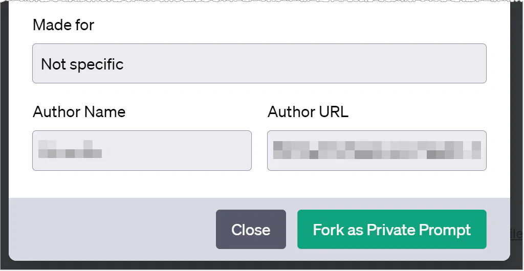 Captura de pantalla del botón AIPRM Fork as Private Prompt