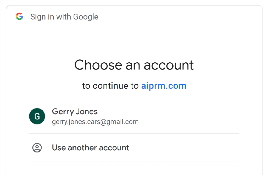 Capture d&rsquo;écran de la page Google Choose an account.