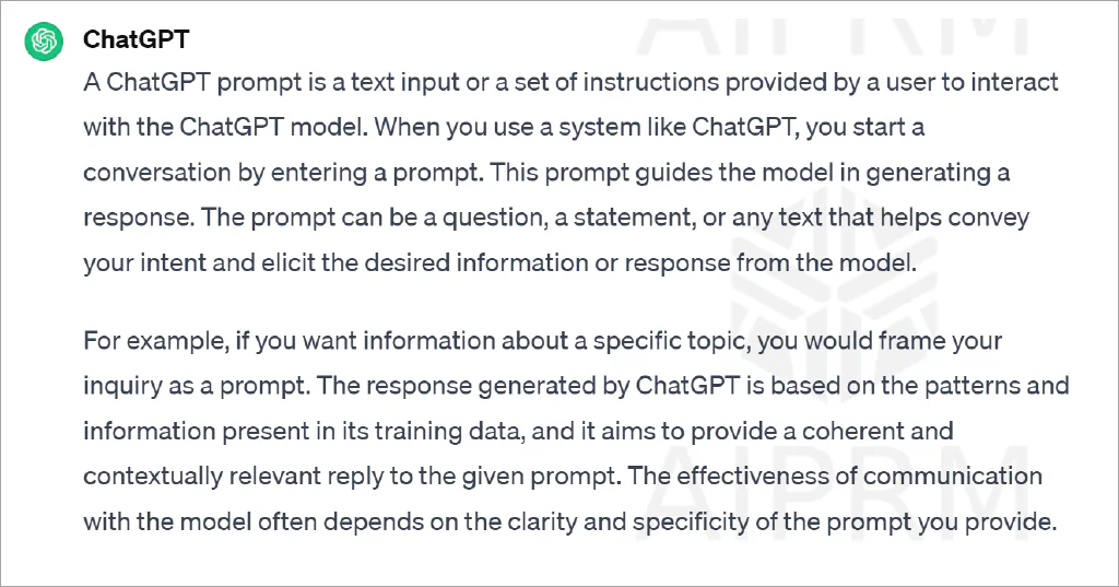 Capture d&rsquo;écran d&rsquo;une réponse de ChatGPT à la question &ldquo;Qu&rsquo;est-ce qu&rsquo;une invite ?