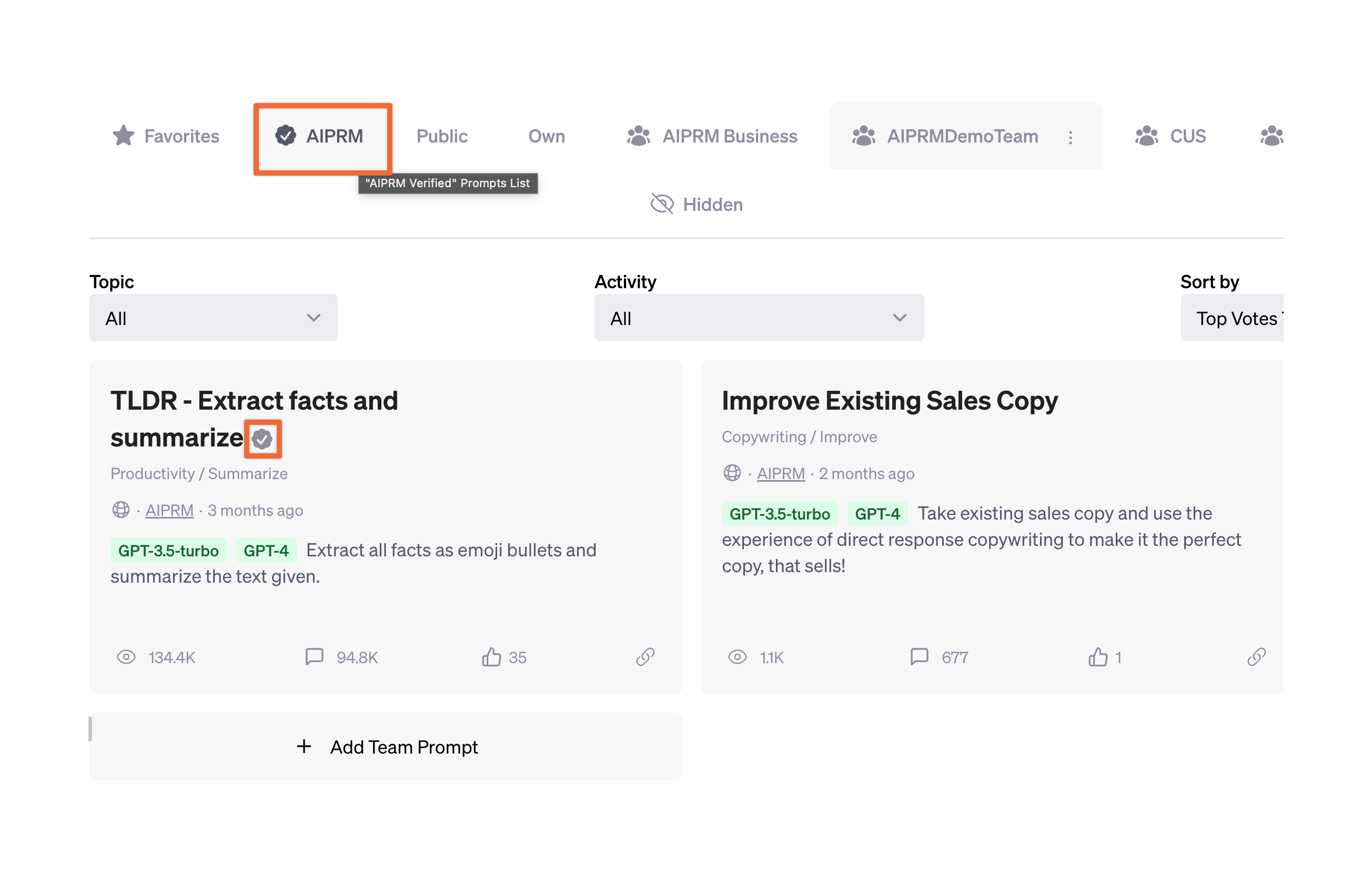 AIPRM Verified Prompts