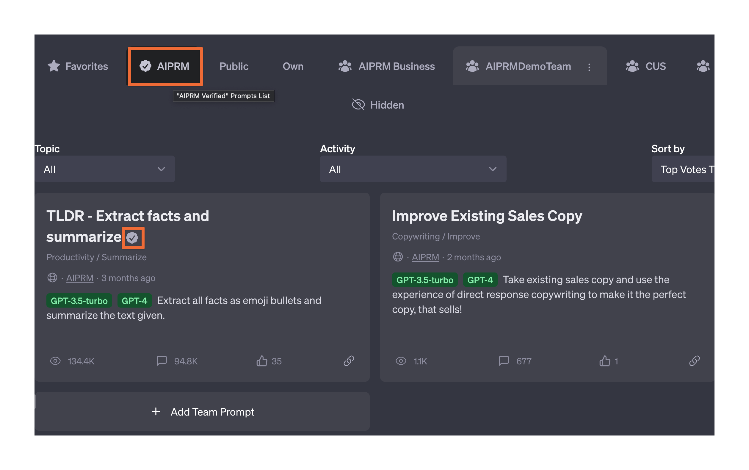 AIPRM Verified Prompts
