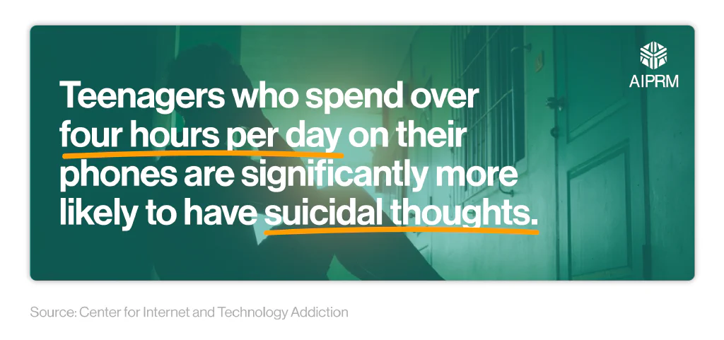 A mini infographic outlining the correlation between excessive teen internet use and suicidal thoughts.