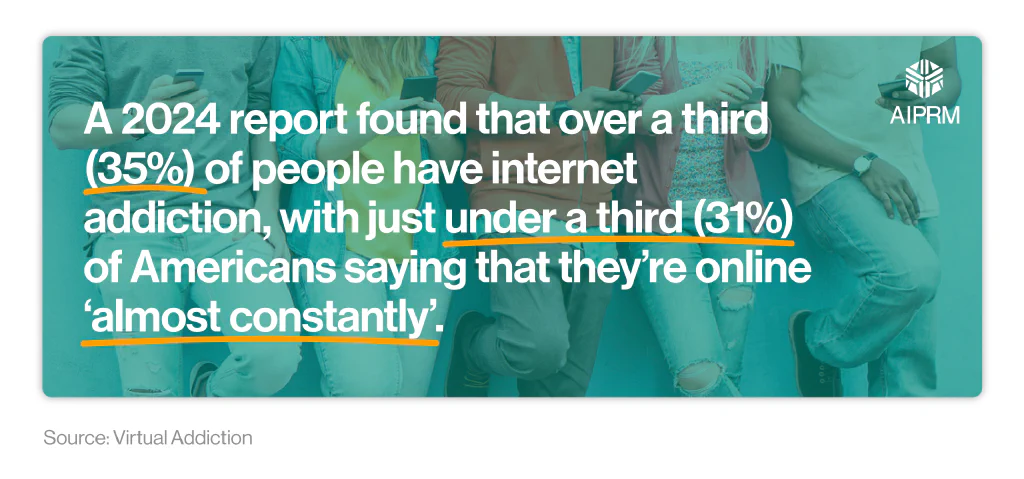 A mini infographic outlining the percentage of people with internet addiction.