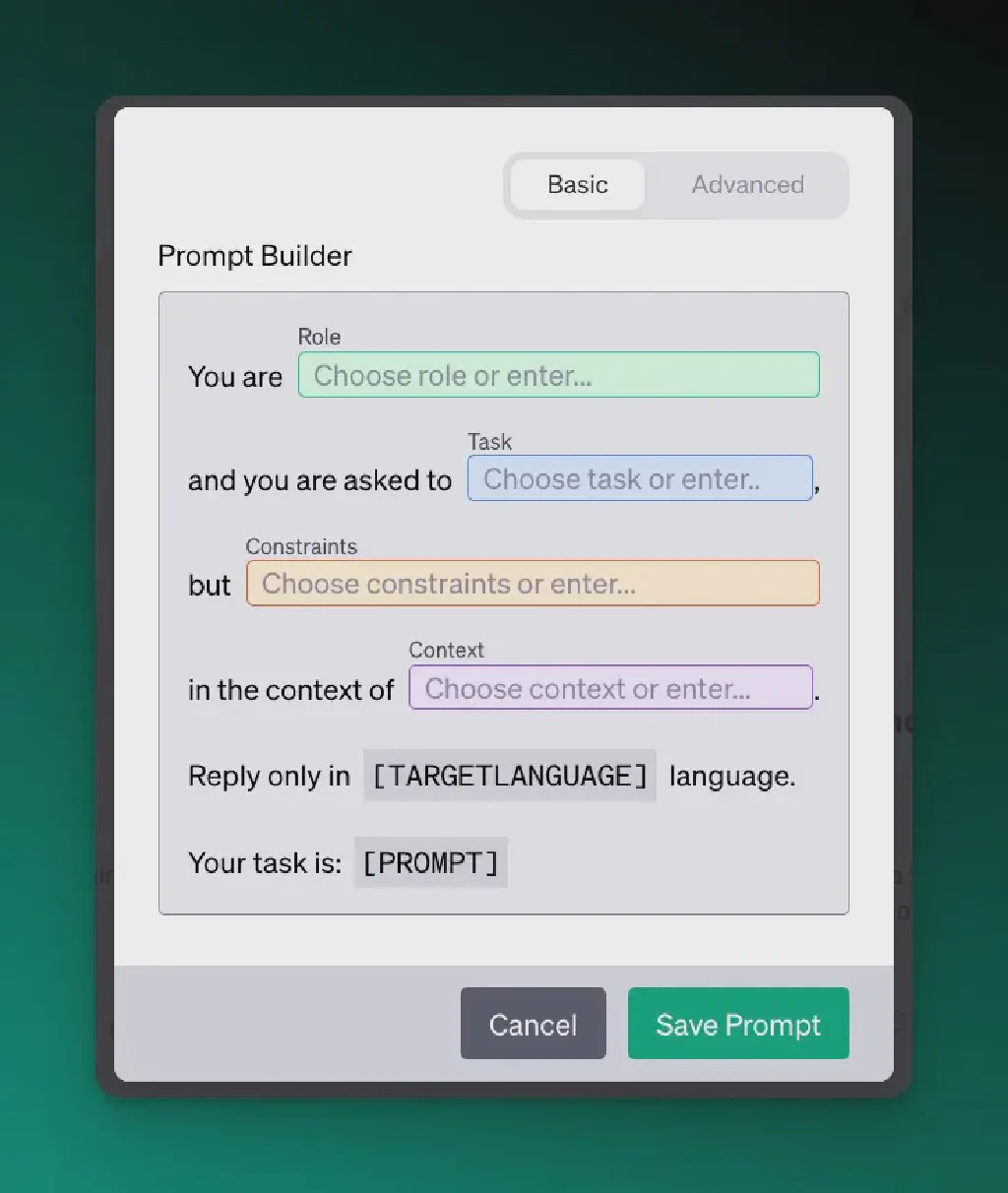 Screenshot of AIPRM Prompt Wizard Template