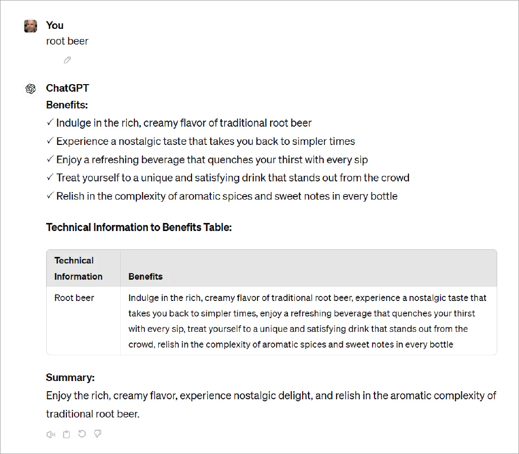 benefits copy generated by AI