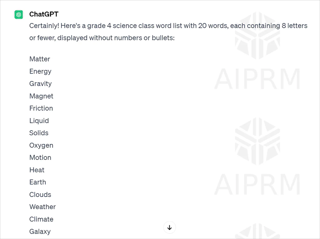 word search list