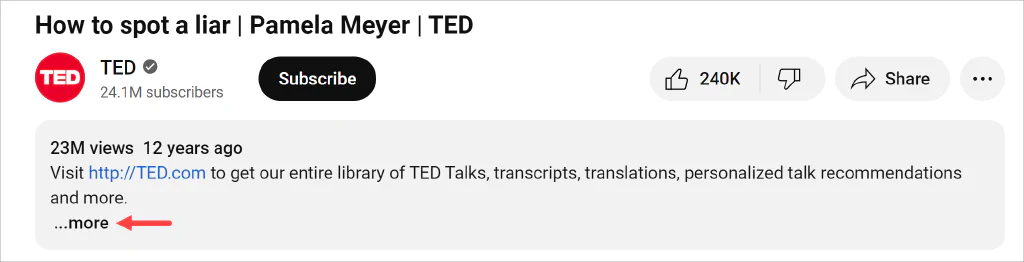 YouTube click the more link