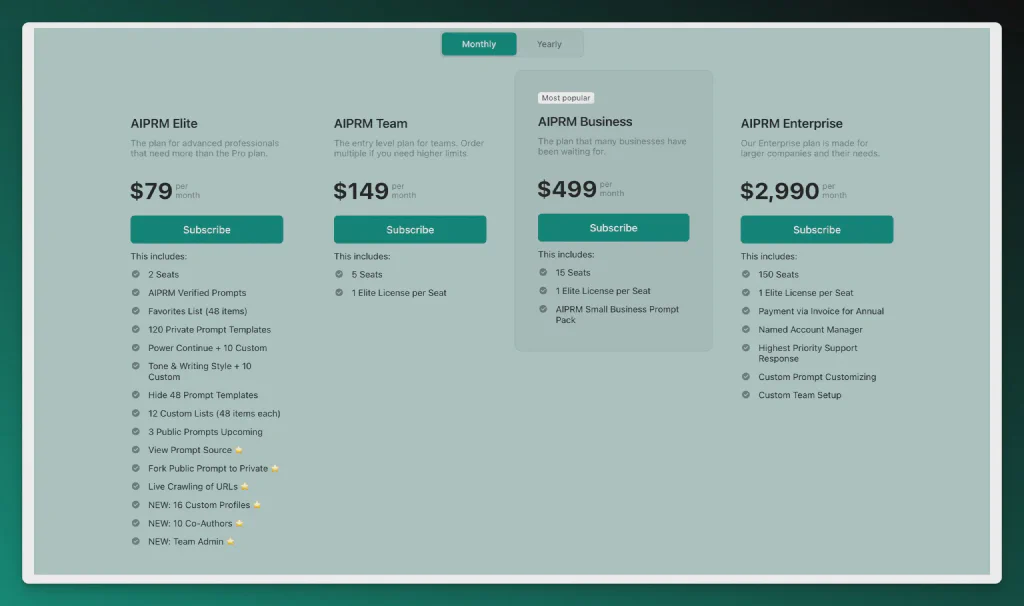 Screenshot of AIPRM Business Plan