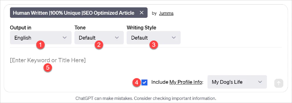 AIPRM text input field