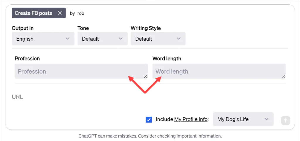 AIPRM text input field with variables